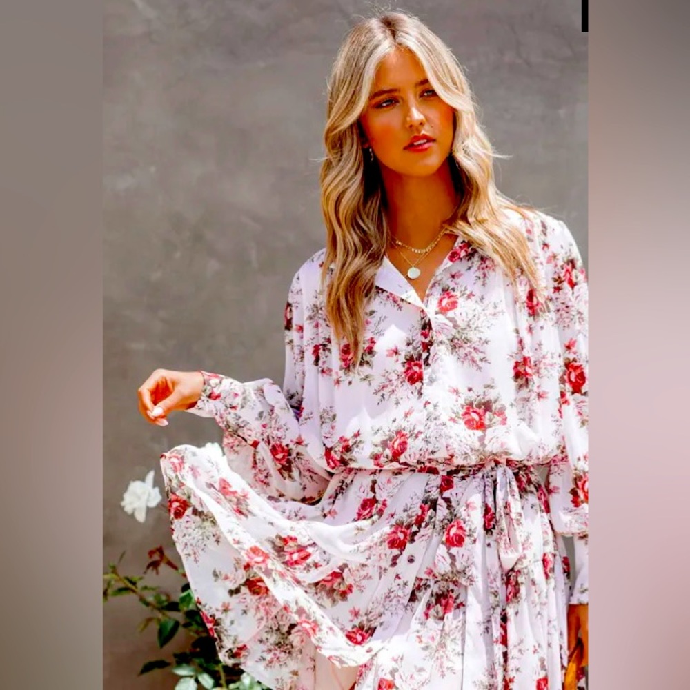 ✨💥⚡️ OF THE ESSENCE FLORAL CHIFFON BUTTON DOWN DRESS Size S NWOT